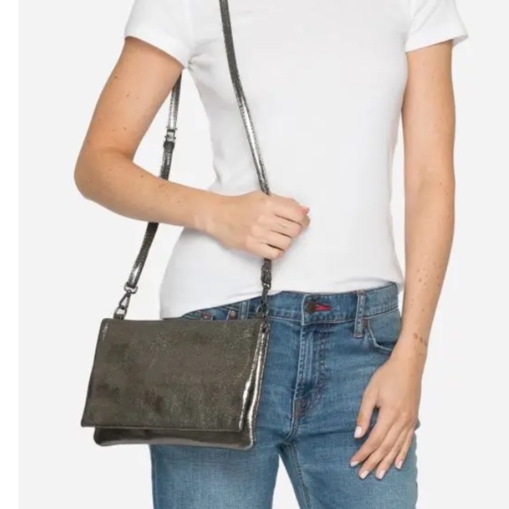 Gemma laminated Suede convertible clutch